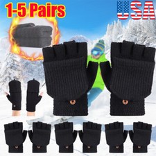 Knitted Convertible Mittens Flap Fingerless Gloves Thermal Winter Wool Fingerles