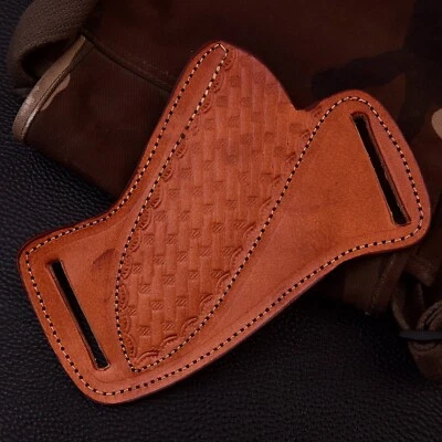 LEATHER ENGRAVED PANCAKE Fixed Blade Knife Belt Sheath Folding Tool Case Cover