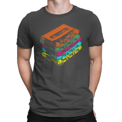  Herren Retro Kassette BIO T-Shirt 80er Jahre Mix Tapes Hip Hop Disco Tanz C90 Musik