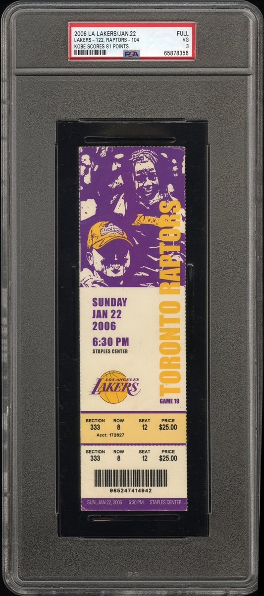 KOBE BRYANT 81 POINT GAME FULL TICKET 2006 LAKERS /RAPTORS 1/22/06