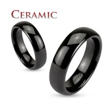 Black Ceramic Dome 6mm Traditional Wedding Band Men's Ring