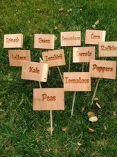 Set of 12 Reclaimed Redwood Vegetable Plant Marker Signs with 12" Bamboo Dowels