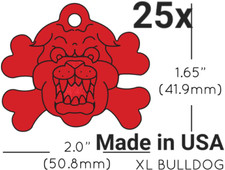 25x Anodized Aluminum Pet Dog ID Tag Bulldog Crossbone Red Made in USA No Lead