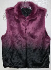 Cejon Vest Faux Fur 2 Tone (Purple/ Black) Front Pockets Womens Size Med.