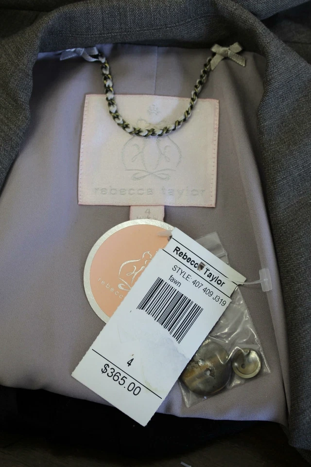 NUEVO CON ETIQUETAS $365 Chaqueta Blazer Rebecca Taylor Fawn Marrón Nudo Reunido Espalda Lana Talla 4 Foto 3 de 4