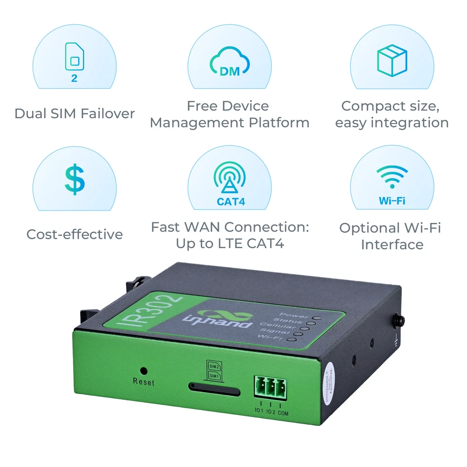InHand Networks IR302 Wireless Industrial 4G Router IO Port LTE CAT4 Unlocked - Image 4 of 4