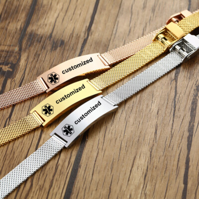 Personalized Engraving Medical Alert Men Women ID Bracelet Watch Band Wristband