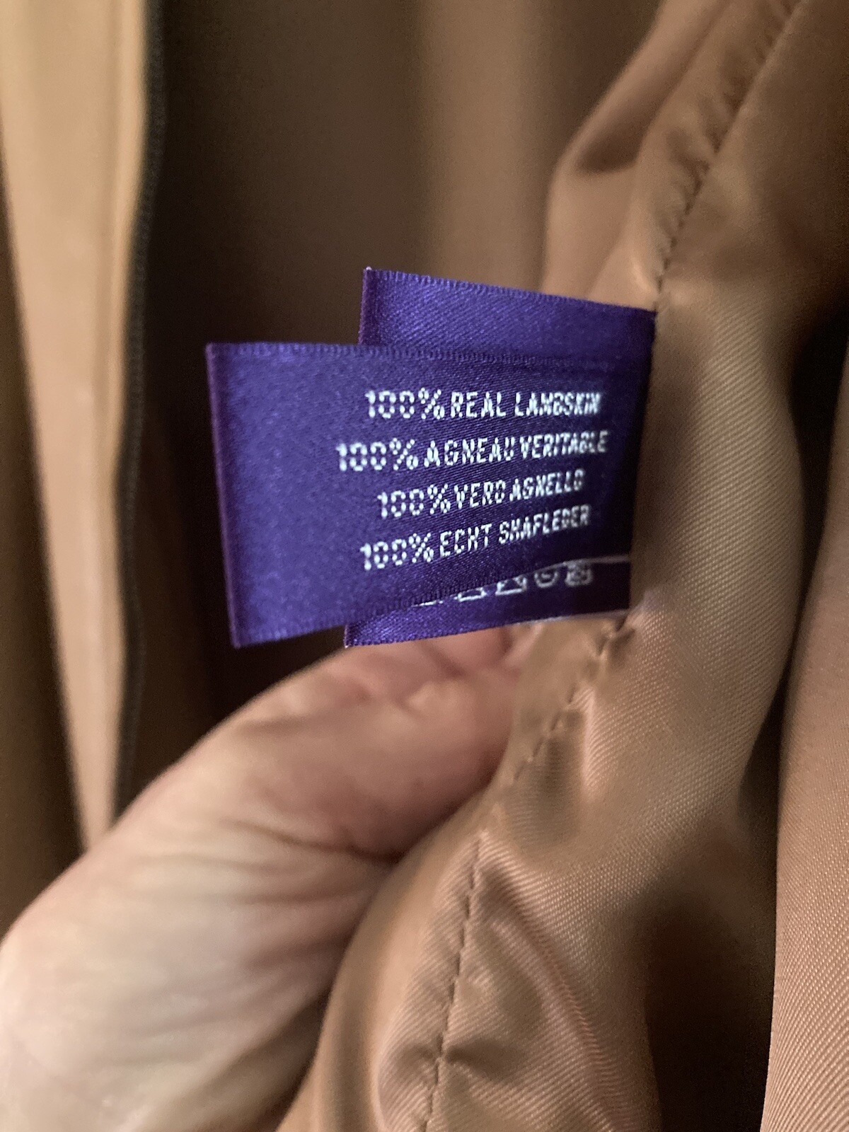 Ralph Lauren Purple Lable Lamb Skin Jacket Camel Zip Rich Really Nice! image 9