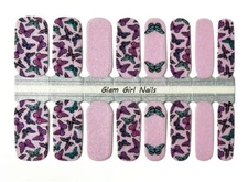 Purple Butterfly Sparkle Nail Polish Strips / Nail Wraps / Nail Stickers