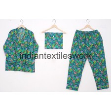 Hand Block Flower Print Cotton Pajama Set Indian Women Sleep Wear Dress CNS32