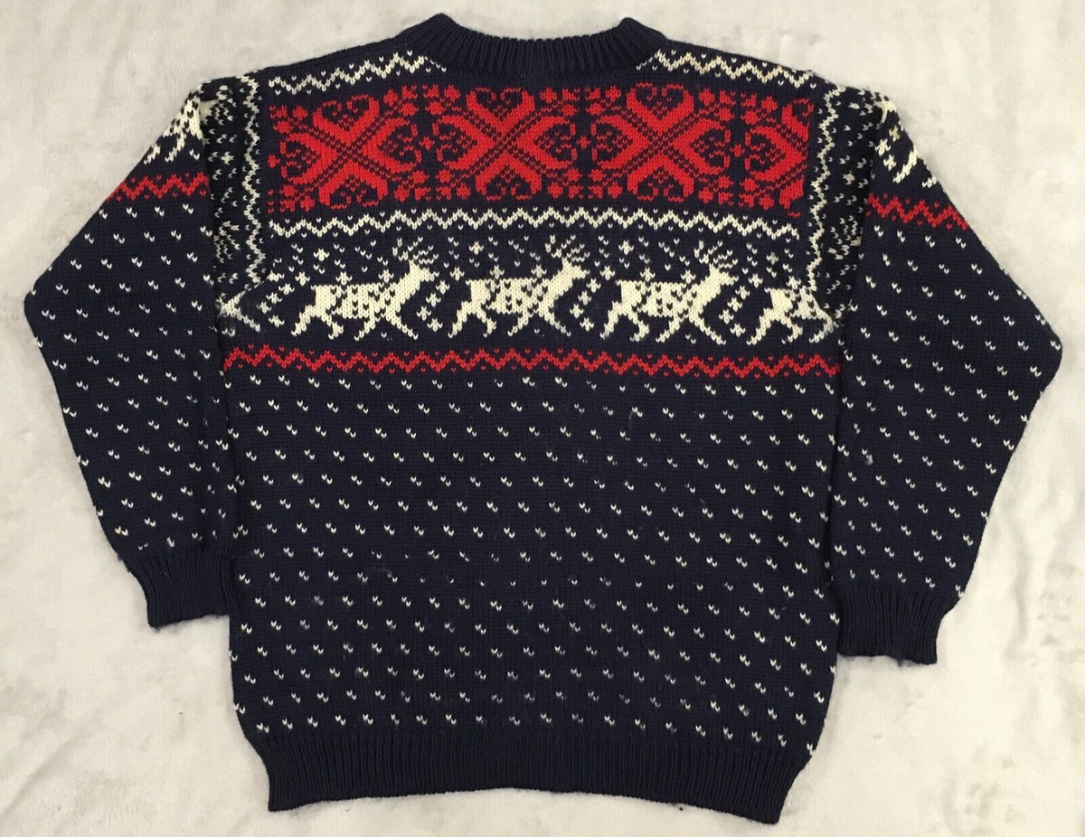 Dale Of Norway mens vintage Navy Red Elk Wool Sweater Cardigan