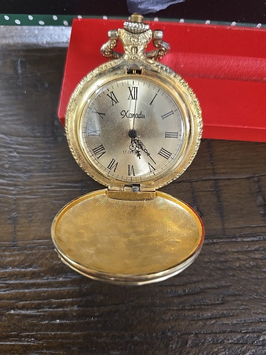 Vintage Xanadu 17 Jewels Pocket Watch Railroad Train Gold Tone