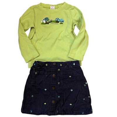 Gymboree Vintage Girls 5 Hide N Seek Mushroom Embroidery Top & Skort Outfit