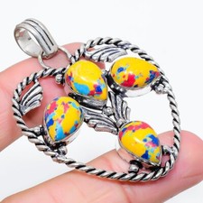 Ciondolo gioiello in argento sterling 925 pietra preziosa diaspro mosaico 2,32" R177