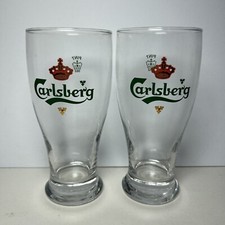 2x Carlsberg Vintage Tulip Style Pint Glasses Crown Stamped Pub Home Bar