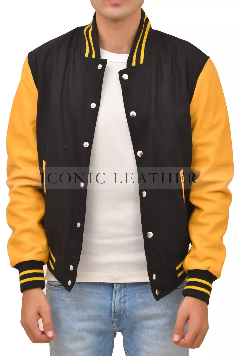 LV Varsity Yellow and Black Leather Jacket - The Film Jacket