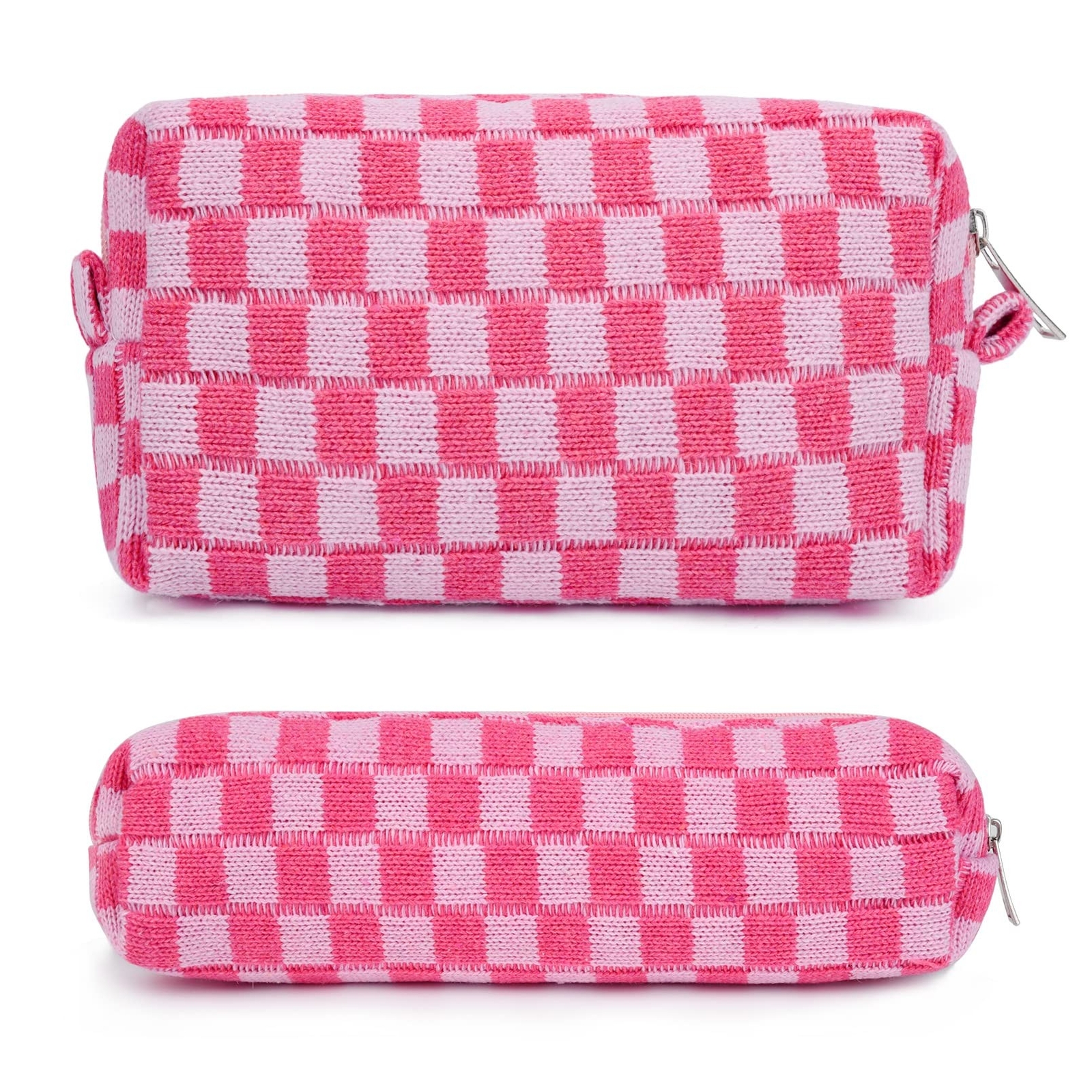 SOIDRAM Pink Checkered Cosmetic Bag with Makeup Brush Storage for Travel