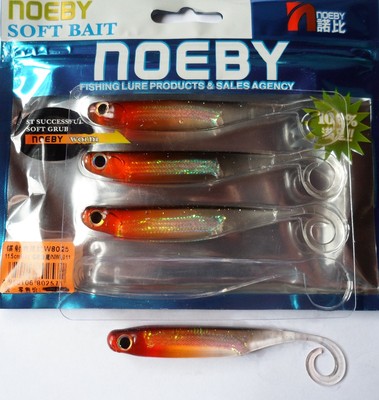 Leurre Souple Noeby Minnow 11,5cm - 5,4g - Noir/Rouge - Odorant - Drop Shot - 4 Pièces