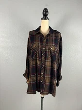 John Mark Women’s Floral Black Blouse Tunic Button Down Size 1X NWT $119