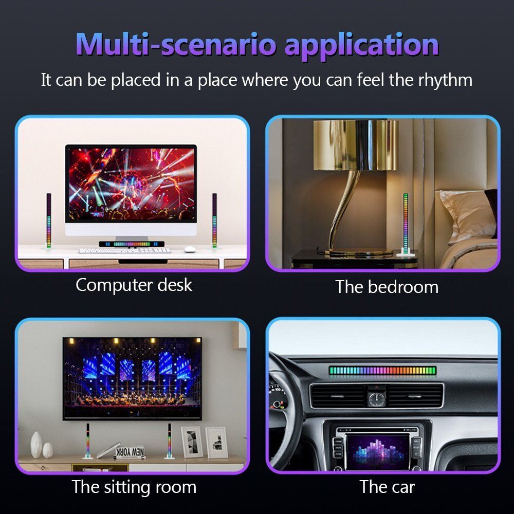 32 LED RGB Car Sound Control Light Voice Activated Pickup Music Rhythm ...