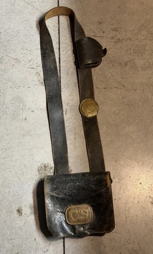 Confederate Civil War Leather Cartridge Box Rig with CS Plate, VA Plate & Pouch