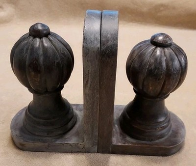 Solid Wood Finial Bookends ~ 8-3/4'' tall ~ Gray Brown Tones ~ Thailand