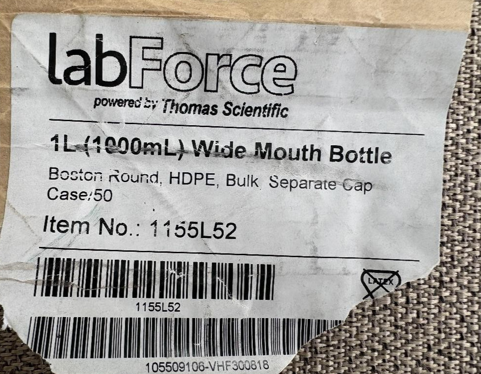 Lot of 50 ThermoFisher Scientific Nalgene 1000mL HDPE Plastic Wide Mouth Bottles