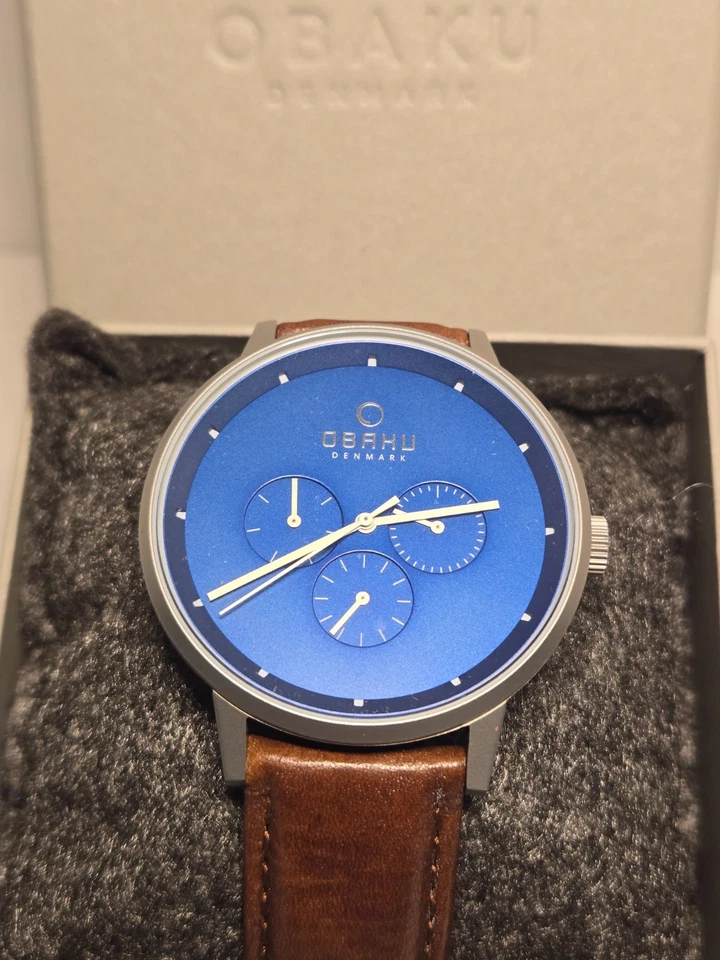 Obaku Venlig Cloud Multifunction Mens Watch 43mm Brown leather band w/ Blue Dial - Image 3 of 4