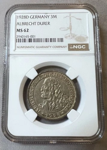 1928-D Albrecht Dürer Commemorative 3 Mark - MS 62-NGC - Germany Weimar Coin