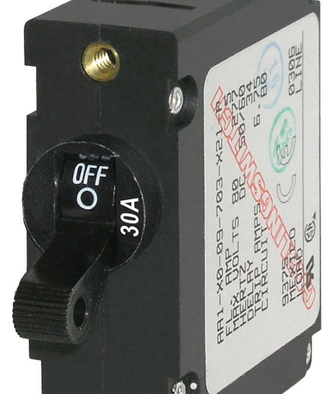 BLUE SEA 7220 A-SERIES TOGGLE CIRCUIT BREAKER, 30-AMP, BLACK TOGGLE