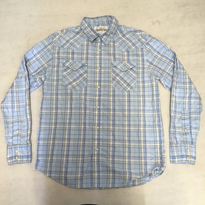 Aeropostale Hemd Herren mittelblau kariert Perlen Druckknopf Western Cowboy USA 