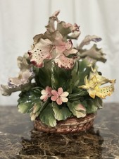 Capodimonte Hand Painted Porcelain Floral Decorative Basket, Italian