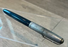 Vtg Parker 51 Vacumatic T6 Sterling Silver Arrow Band Gold Clip w/ Blue Diamond