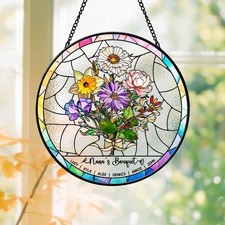 Personalized Birth Flower Stained Glass Suncatcher, Mothers Day Gift
