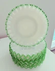 RARE 8 Piece Vintage  Fenton Emerald Crest 6-1/2'" Ruffle Edge Plates 1950's
