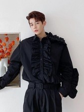 Hot Men Gothic Shirts Retro Victorian Ruffle Long Sleeve Tops Youth Street Party