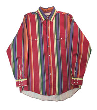 Wrangler Western Vintage Red Multicolor Vertical Striped Button Shirt Mens XL