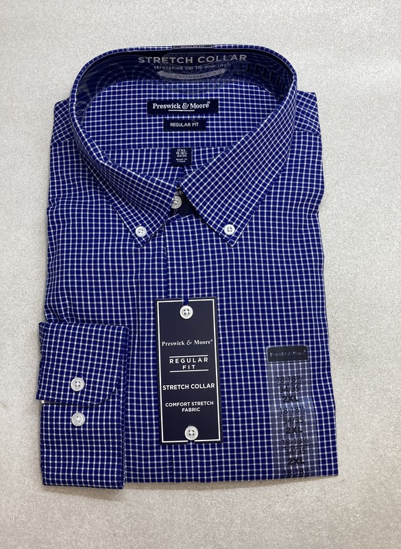 Preswick & Moore Men's Blue Regular Fit Stretch Collar Dress Shirt NWT Sz 2XL