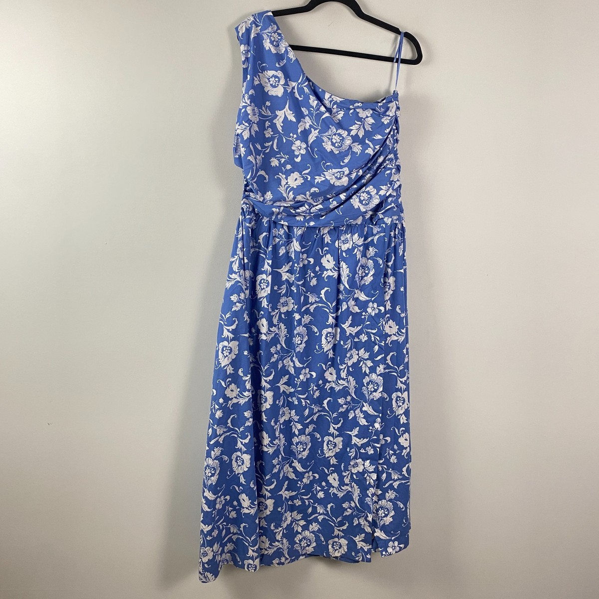 blue and white one shoulder dress Brisa One-Shoulder Midi Dress — White & Blue main image 1