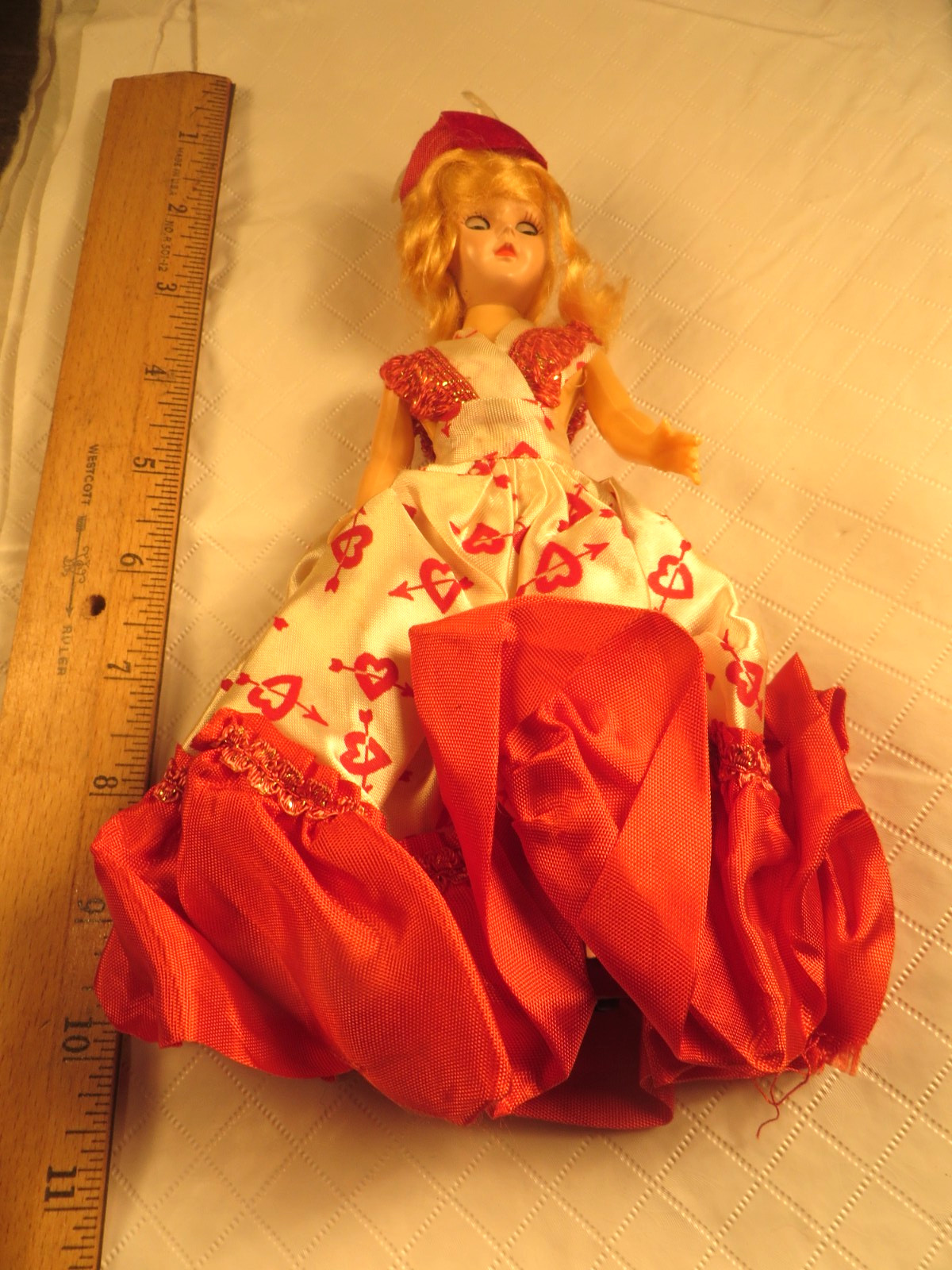Vintage 7.5" Heart Dress Doll with opening and closing eyes 