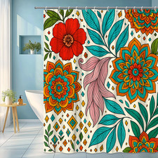 Colorful Boho Floral Shower Curtain for Modern Bathroom Decor