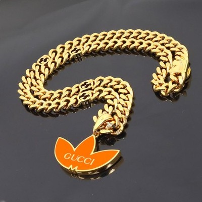 GUCCI × adidas Necklace Trefoil Pendant Gold Tone Chain Men 19.49