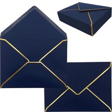 50 Pack 5x7 Envelopes for Invitations with Gold Border, Self Adhesive A7 Enve...