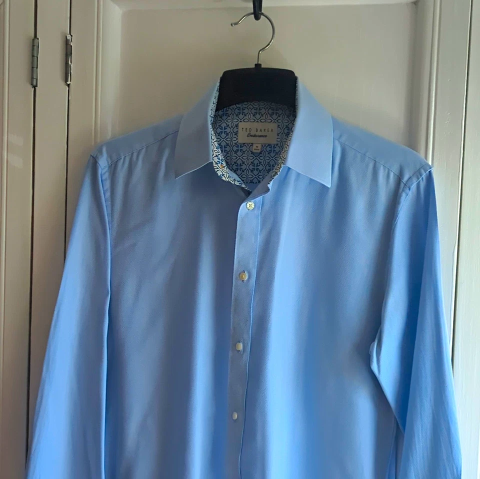 Ted Baker Endurance Blue Geometric Regular Fit Dress Shirt 16 34/35 Long Sleeve - Image 1 of 4