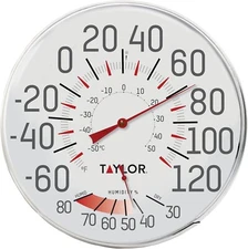 Taylor Metal Wall Indoor Outdoor Thermometer and Hygrometer, Easy to Read Number