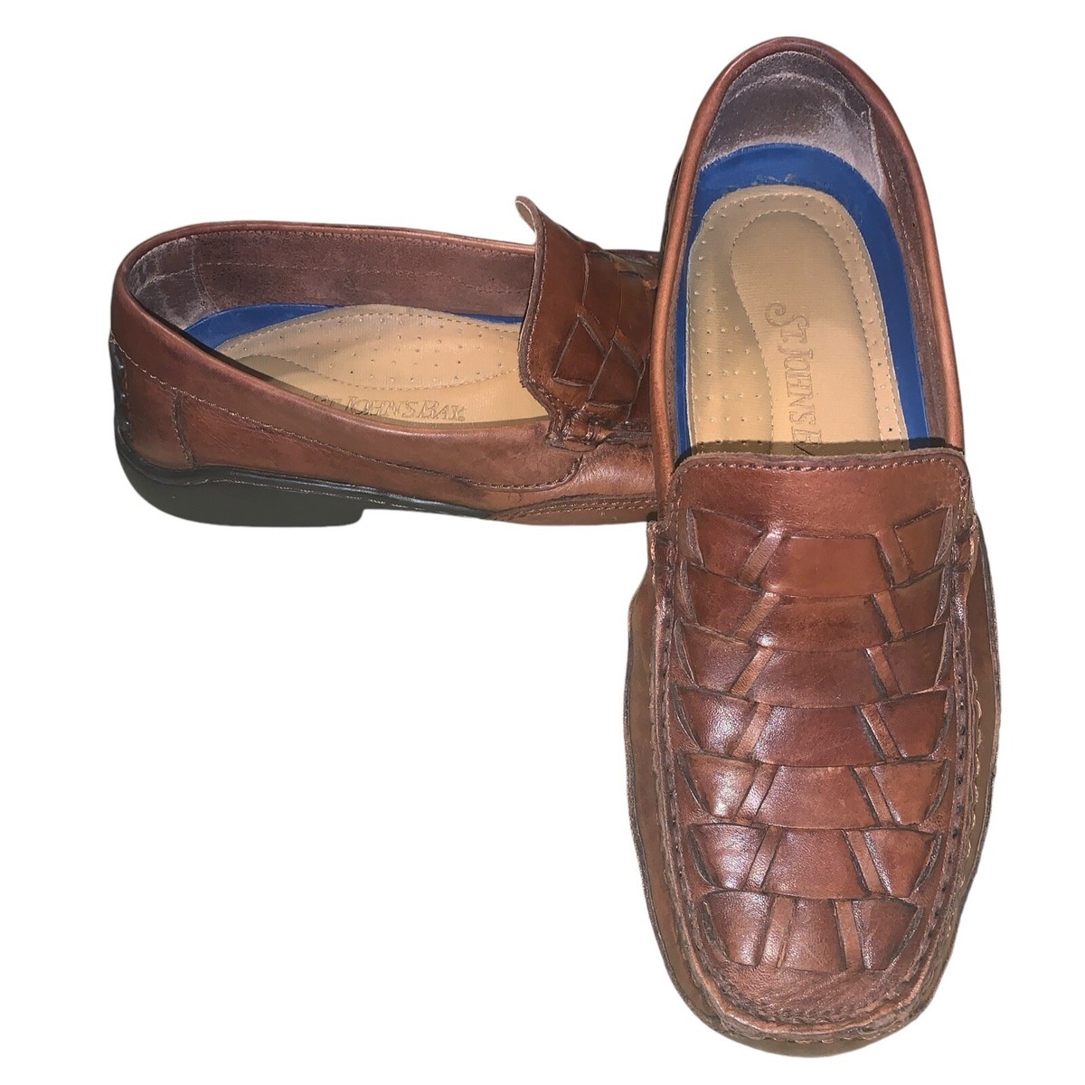 St John's Bay Men's 85D Woven Brown Leather Loafer Shoes