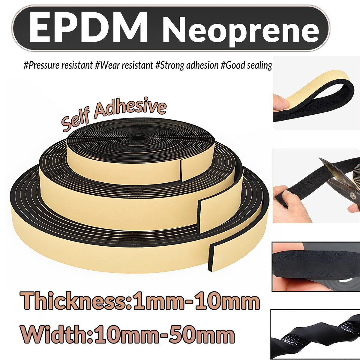 EPDM Neoprene Self Adhesive Backed Foam Sponge Strip Roll Sheet Tape - Foto 4