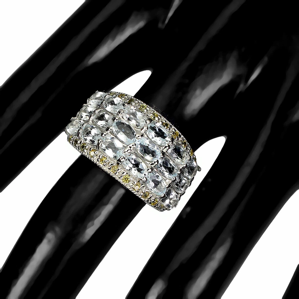 925 Sterling Silver Ring Oval Aquamarine Sapphire Diamond Cut Gemstone Jewelry - Image 3 of 4