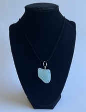 Frosted Ice Blue Sea Glass Necklace 18  NJ4