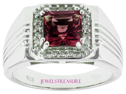 Natural Garnet & CZ Gemstones with 925 Sterling Silver Ring For Men's #278 - Picture 2 of 6